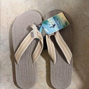 Mens 12-13 Beige Striped Flip Flop Sandals Panama Jack